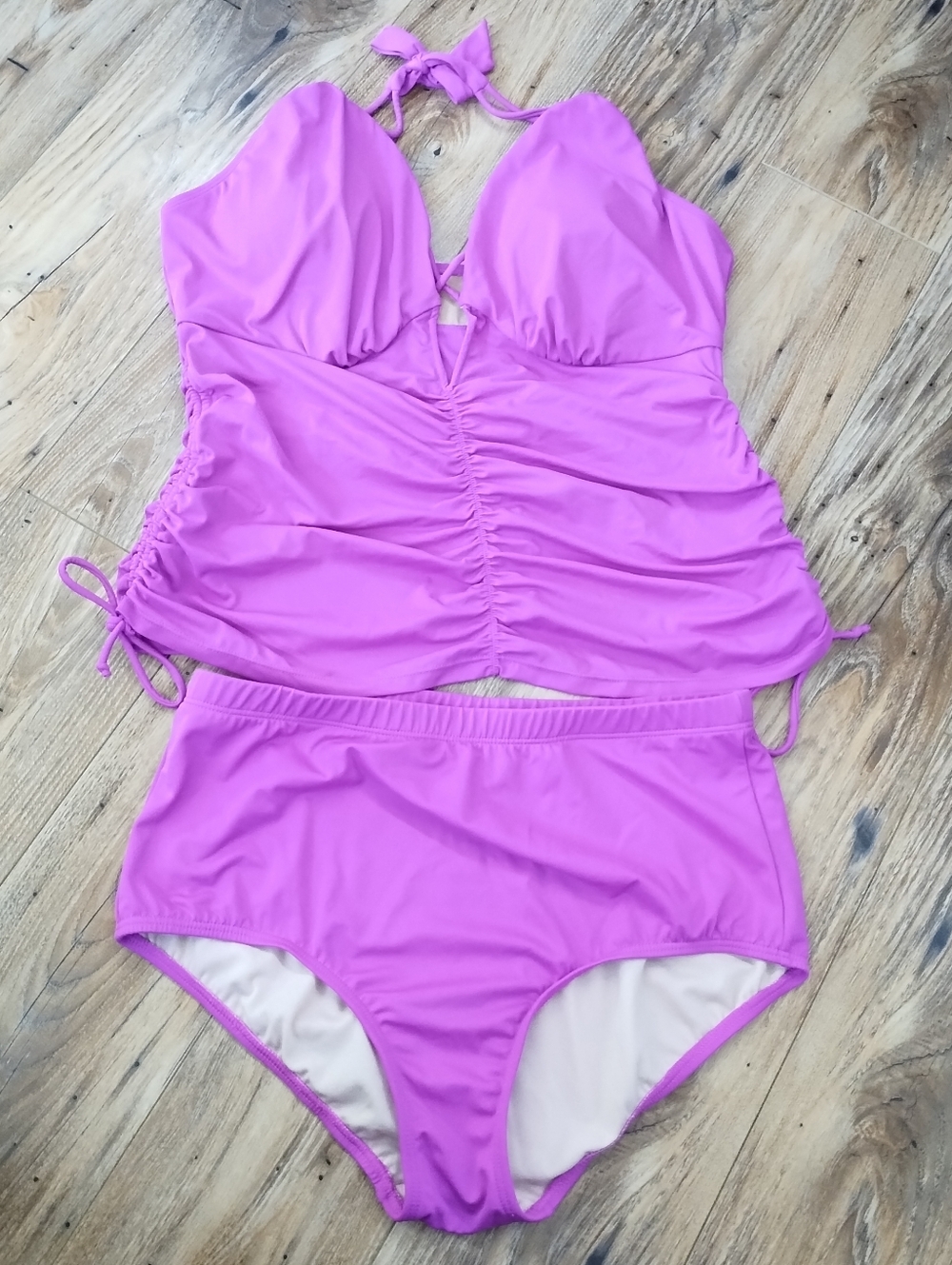 Swimsuits For All Ruched Two-Piece Tankini Style Swim Set - Fuschia